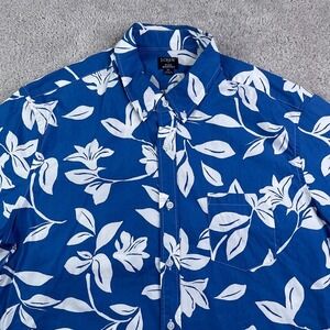 J Crew Shirt Mens XL Blue Floral Hawaiian Camp Flex Washed Casual Button Up